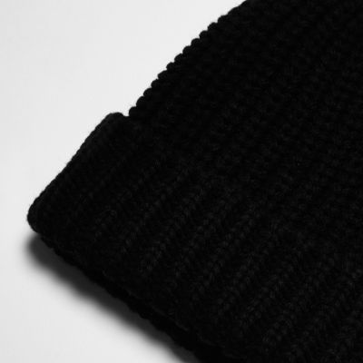 Black knitted beanie hat